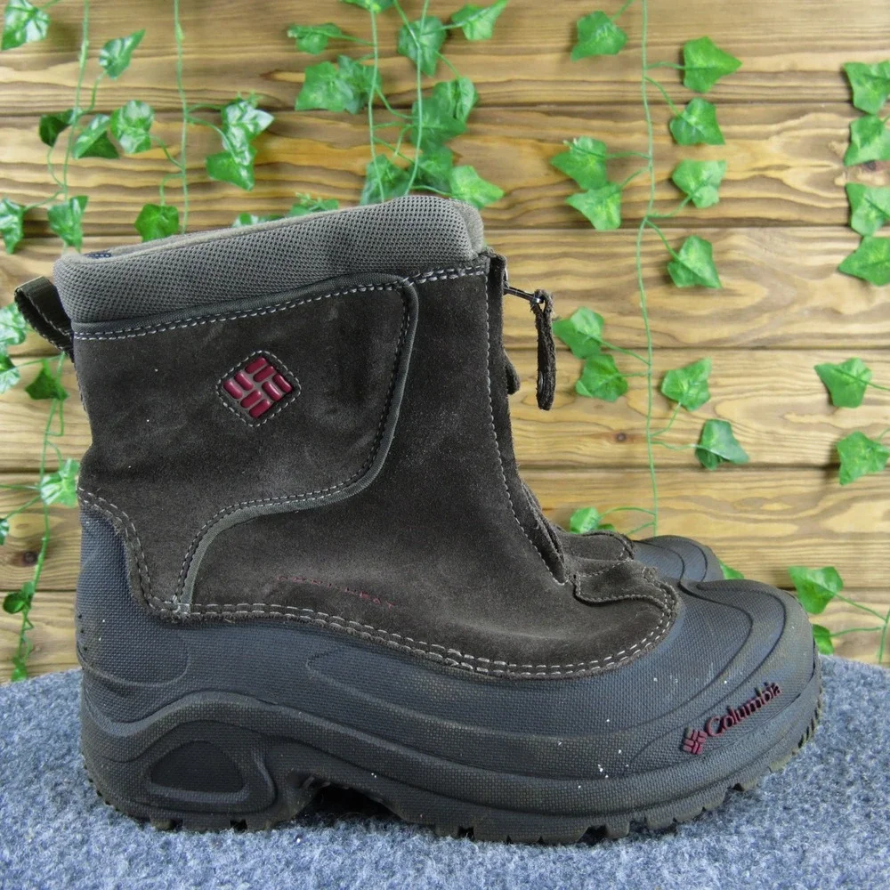 Columbia Boys 5 Brown Suede Waterproof Winter Boots Omni-Heat Insulated‎ Zip Up